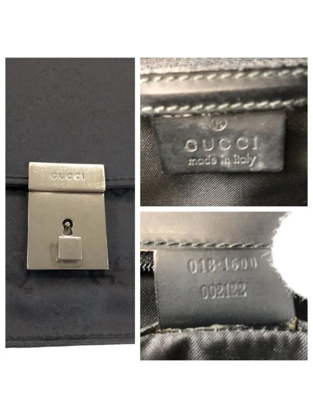 Gucci Black Silver Nylon Leather 018 Clutch Secondbag